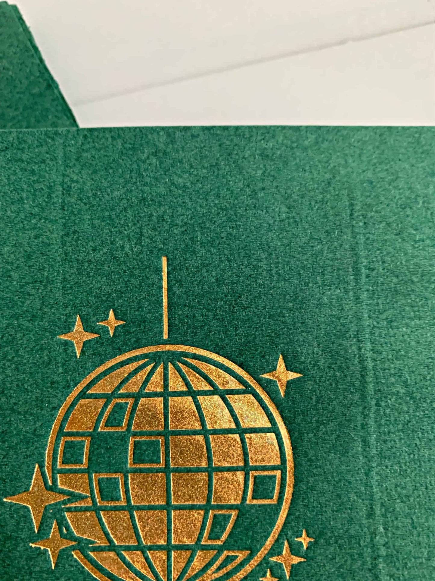 Forest Green and Gold Disco Ball Cocktail Napkins for Bachelorette, Birthday, and Disco-Themed Parties