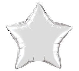 Silver star-shaped balloon on a white background