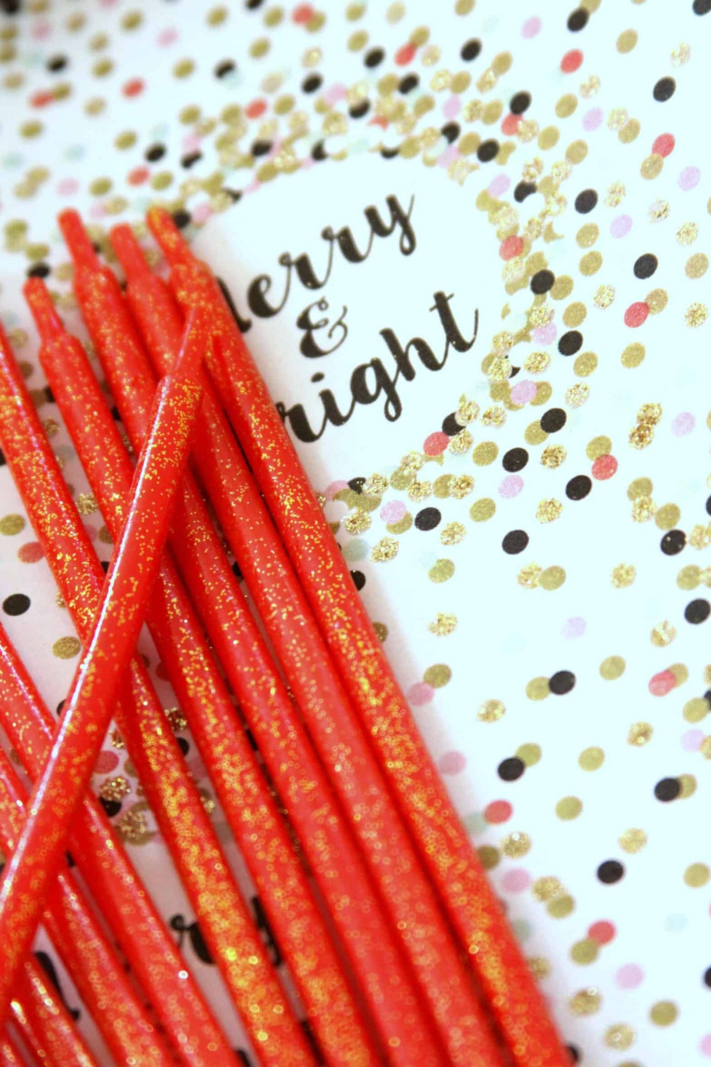 Red Birthday Candles with Gold Glitter