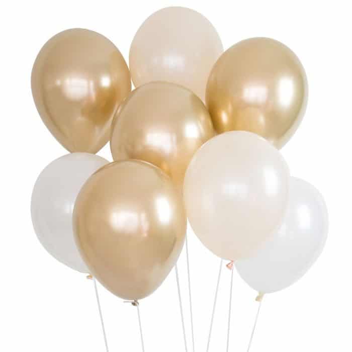 Gold, Ivory and White Balloon Bouquet - Oh Baby Shower