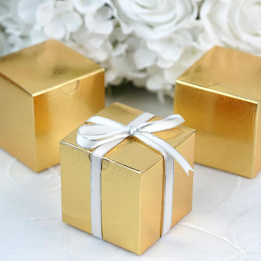 Gold Wedding Favor Boxes - 3 Inch Square | EnFete Party