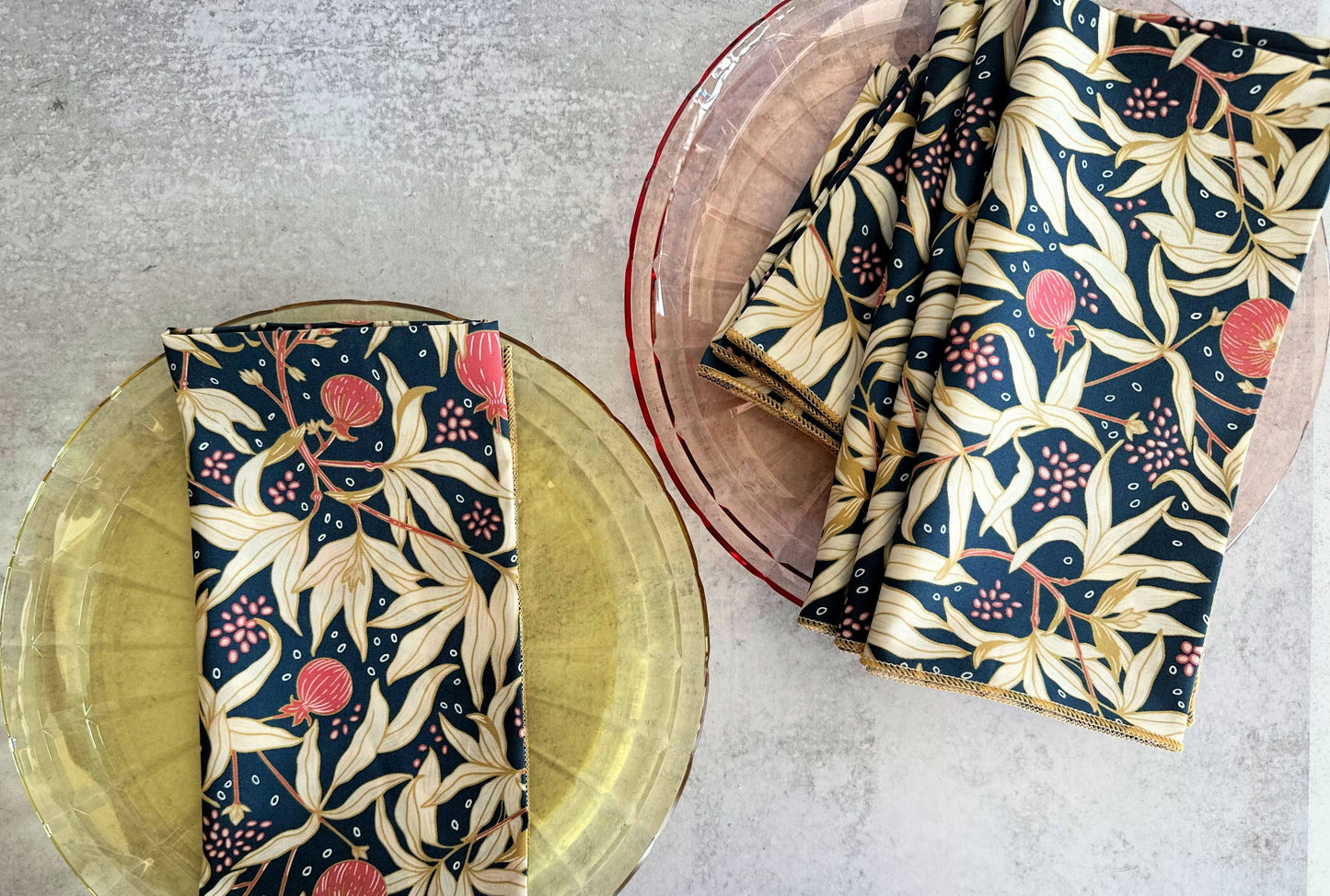 Gooseberry Cloth Napkins Set of 4 - Navy Blue Pink Floral Reusable Napkins 100% Cotton | EnFete Party