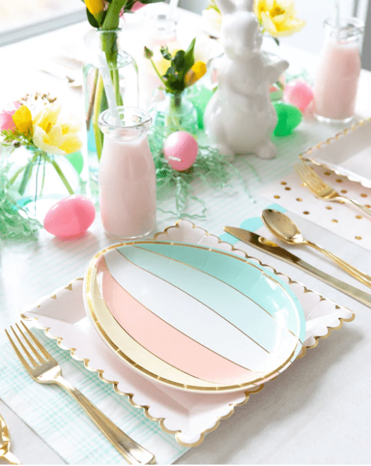 Happy Easter Egg Shaped Plates - Luxury Party Supplies Gold Foil 8ct