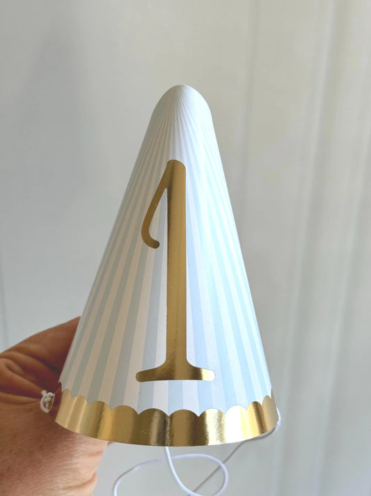 Decorative cone-shaped circus hat with number '1' on a white background