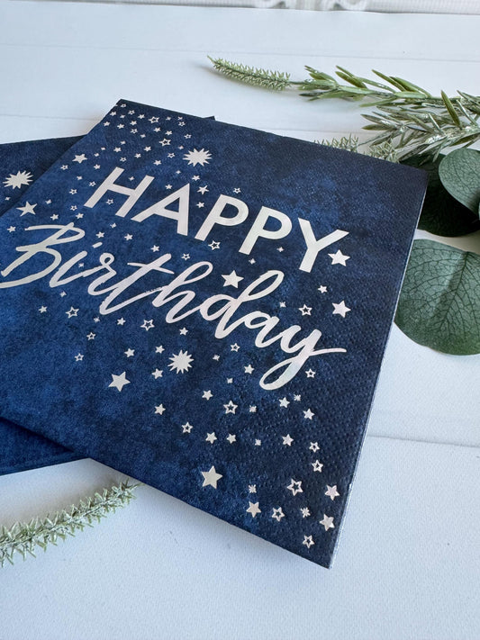 Celestial Birthday Napkins Navy Blue Silver Stars - Twinkle Twinkle Little Star Birthday Party Napkins Set of 16