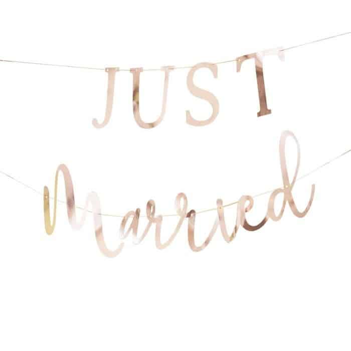 Just Married Banner in rose gold get away car decorations