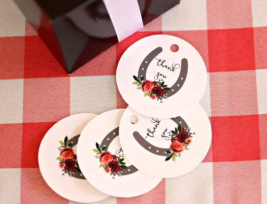 Kentucky Derby Party Favor Tags - Thank You Horseshoe & Flowers | Set of 10