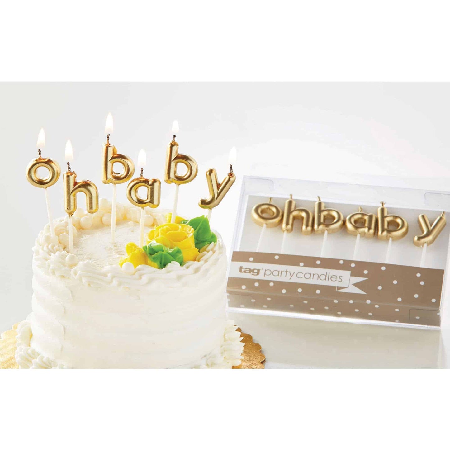 Oh Baby Gold Cake Topper Candle Set