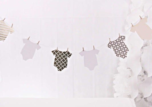Onesie Baby Shower Banner - Gold & White
