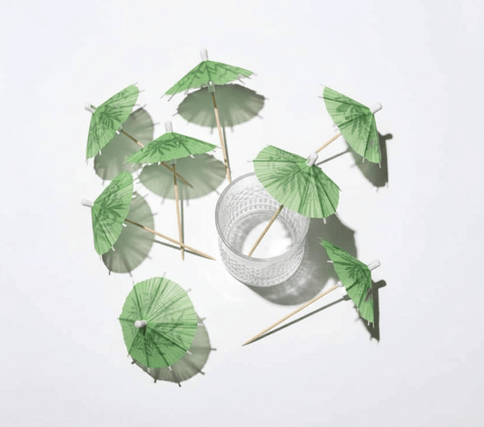 Overhead flat lay of umbrella picks