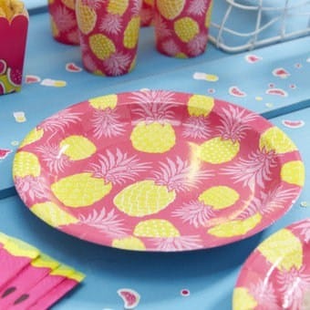 Hot Pink Pineapple Party Plates 9 Inch - Tropical Birthday Bridal Shower Bachelorette Party | EnFete Party