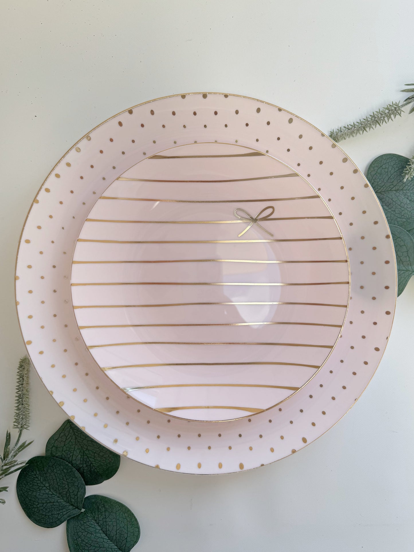 Baby Pink and Gold Bow Plates - Bridal Shower Disposable Dinnerware Set | 40 Count | EnFete Party