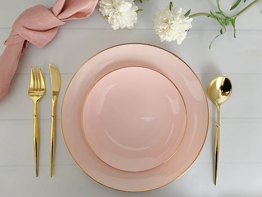 Pink with Gold Dessert Plates - Plastic