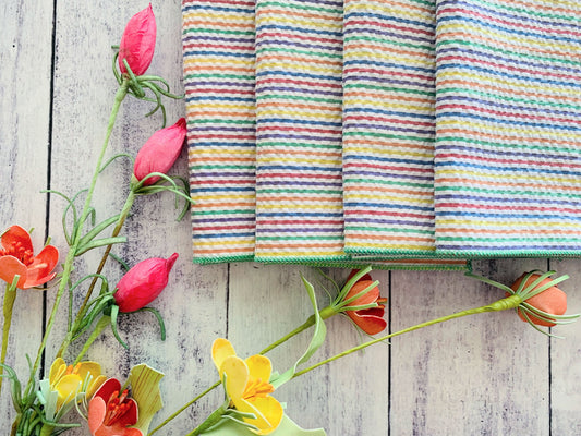 Rainbow Seersucker Cloth Napkins Set of 4 - Colorful Striped Reusable Napkins No Ironing