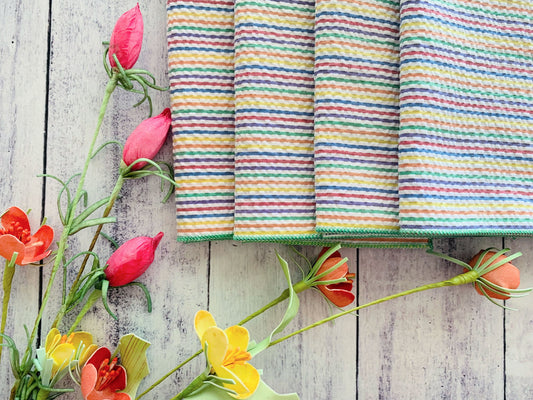 Rainbow Seersucker Cloth Napkins Set of 4 - Colorful Striped Reusable Napkins No Ironing | EnFete Party