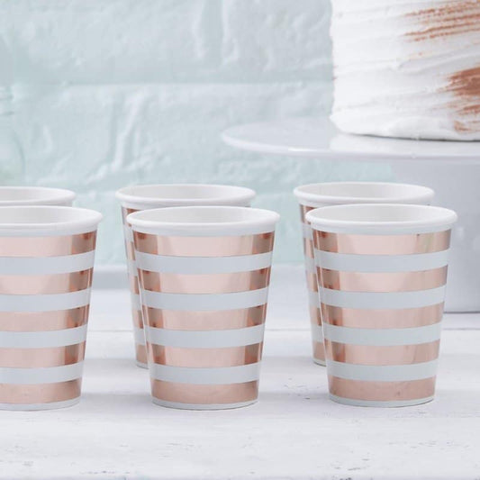 Rose Gold and Mint Striped Paper Cups