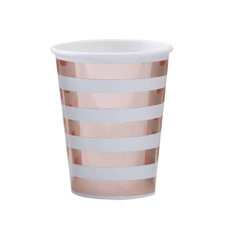 Rose Gold and Mint Striped Paper Cups