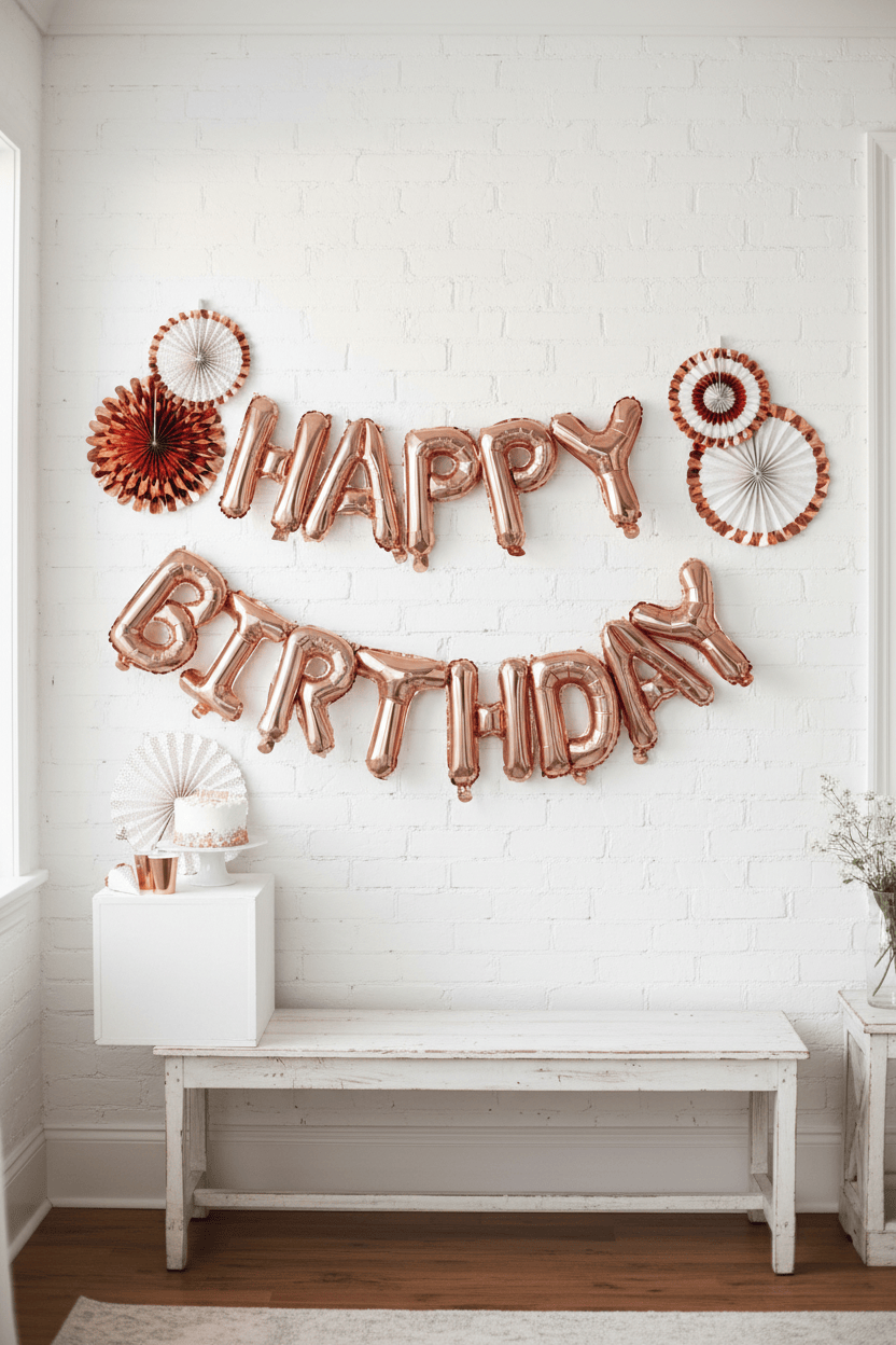 Rose Gold happy birthday Balloons for Photo Booth or Backdrop