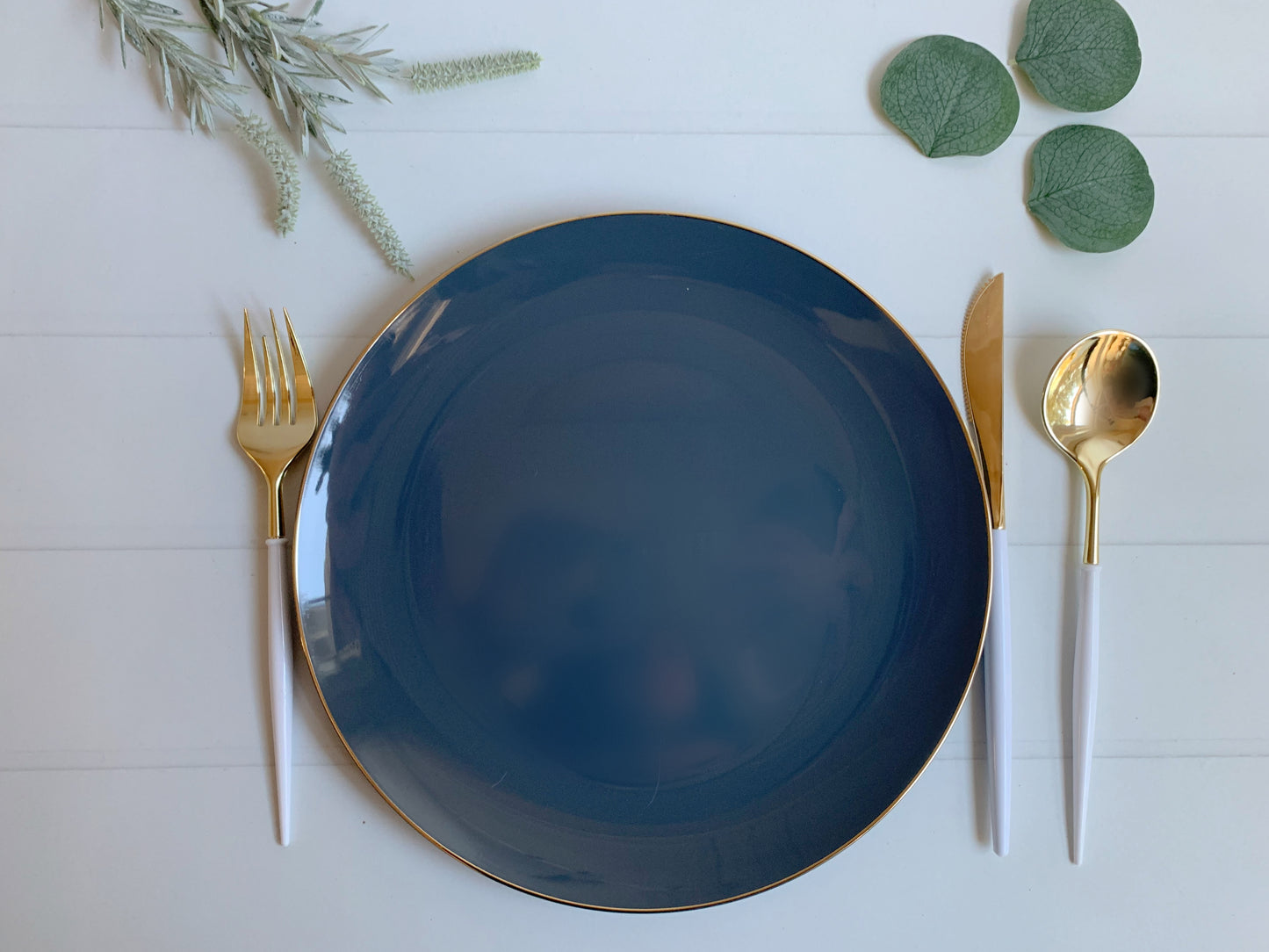 Slate Blue with Gold Dinner Plates - Plastic