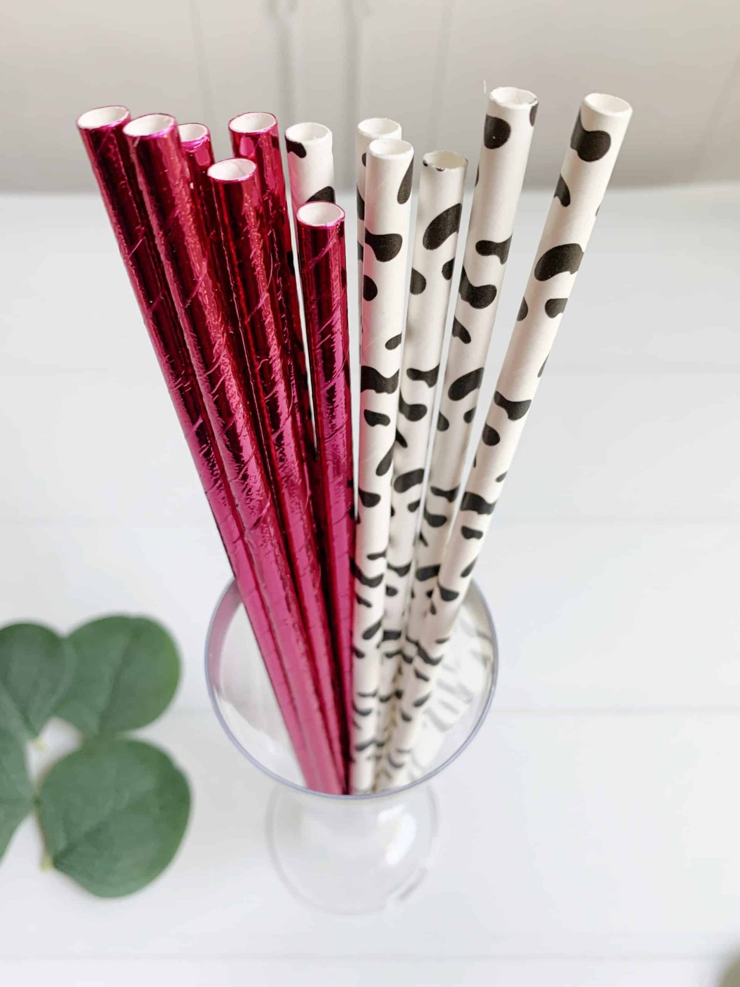 These Space Cowgirls cow print and hot pink foil paper party straws are the perfect finishing touch to any bachelorette party, girl's night out, or space-themed celebration. With their bold design and stylish foil finish, these straws will add a touch of fun and sophistication to your party drinks. Whether you're serving up cocktails or mocktails, these straws will make every sip feel like a celebration. And with their biodegradable construction, you can feel good about using them knowing they're eco-friend
