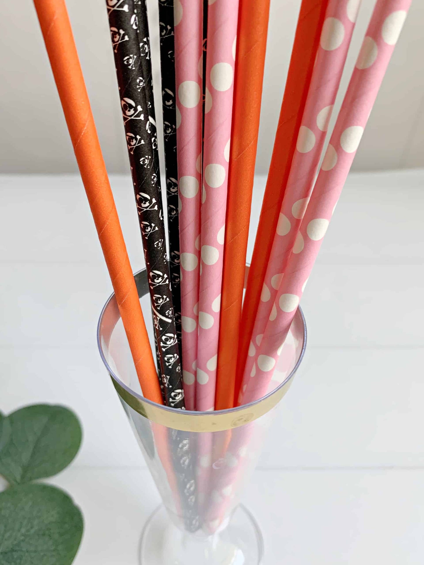 Pink and Orange Sugar Skull Straws Set for Cinco De Mayo and Day of the Dead or halloween