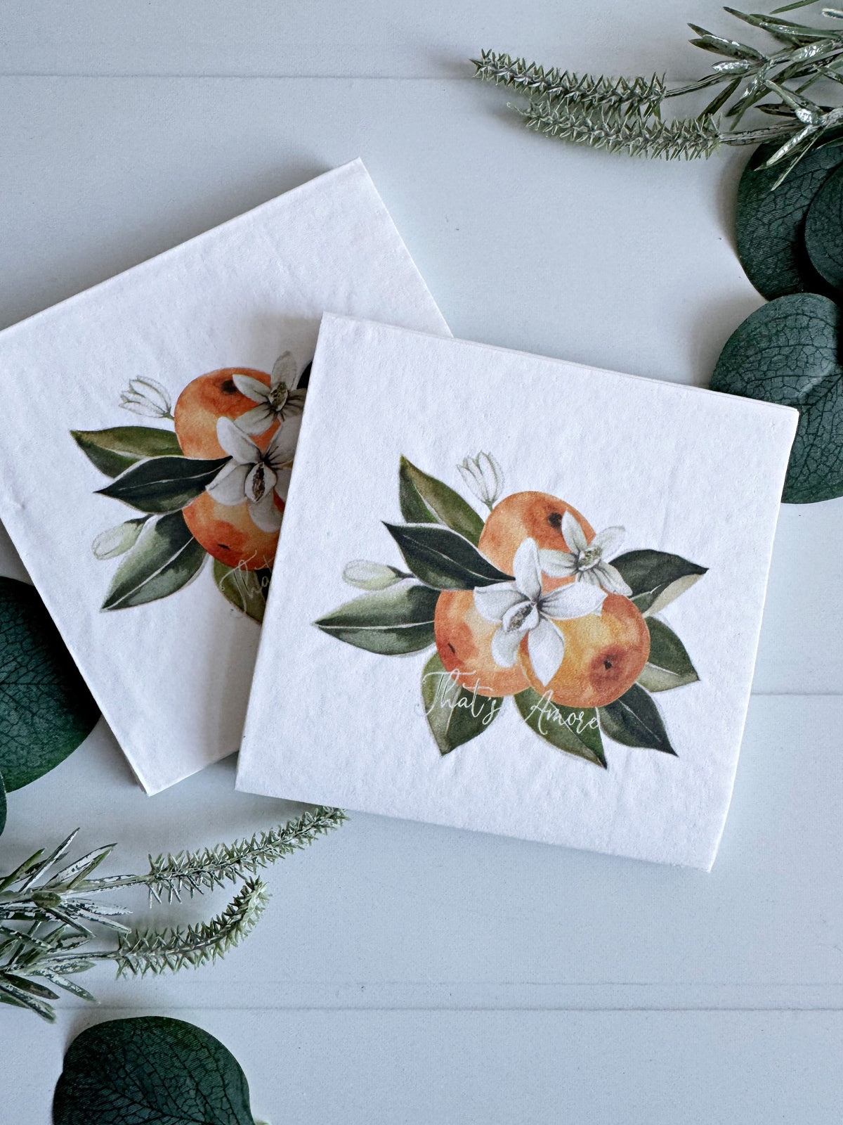 Clementine Orange That's Amore Cocktail Napkins - Italian Party & Citrus Theme Decor | EnFete Party