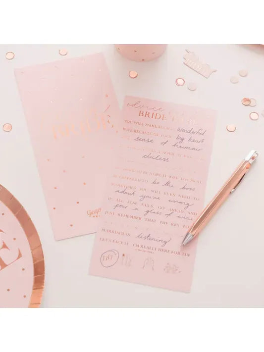 Bridal Shower Advice Cards Pink Rose Gold - Set of 10 Bride to Be Game | EnFete Party