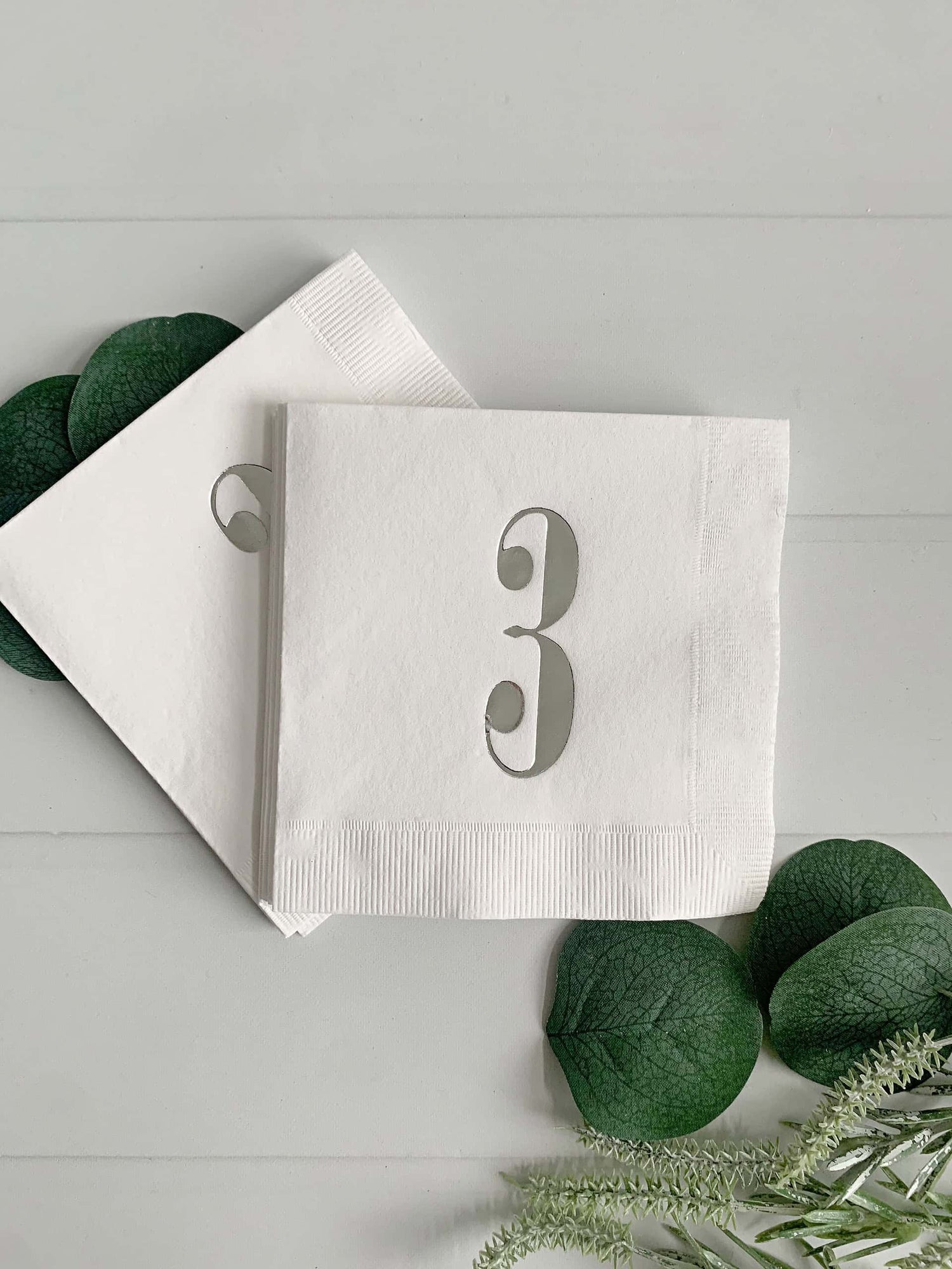 Celebrate your little one's third birthday with our stunning silver '3' on white napkins. These elegant napkins are the perfect addition to create a memorable setting for a Three-rex, Three-esta Mexican themed party, or a Young wild and Three party!