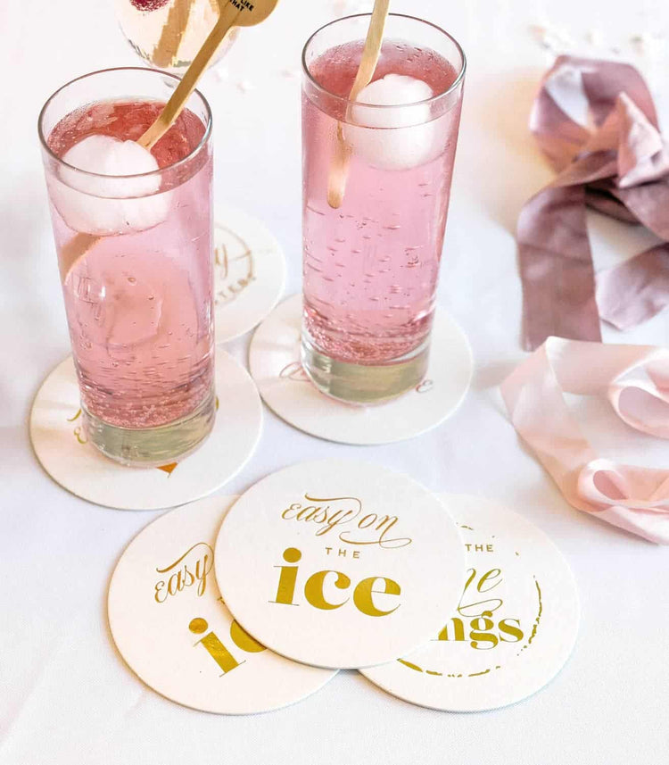 Easy on The Ice Drink Coasters with gold foil accents