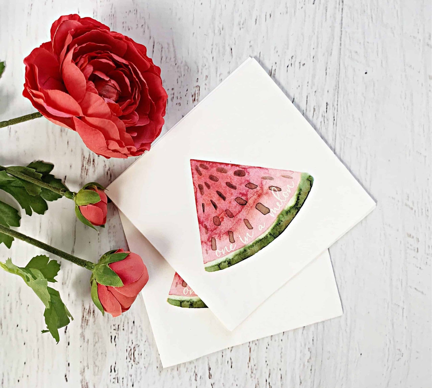 One in a Melon Napkins - Watermelon watercolor with words for a first birthday party