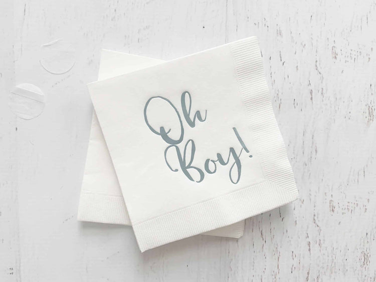 Oh Boy Cocktail Napkins ice baby blue on white