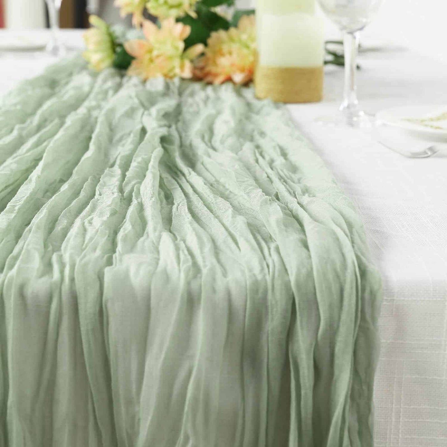 Sage Cheesecloth gauze table runner