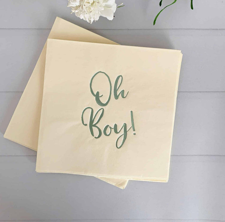 Oh Boy Sage on Cream Baby Shower Luncheon Napkins - Perfect for a greenery or sage oh baby shower.