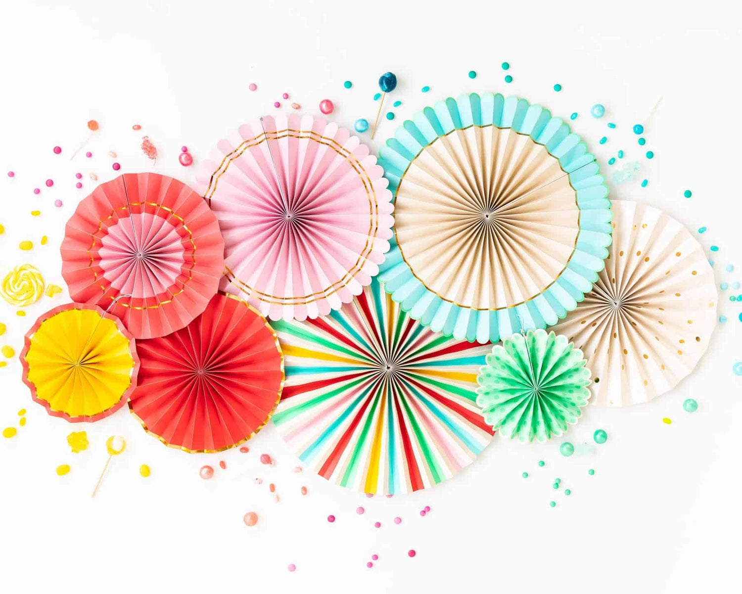 Shop by Color for Party Supplies like this colorful birthday backdrop fans. Shopping is easy with EnFete Party Supplies and Decor.
