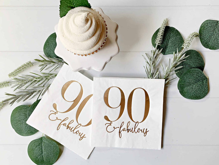 Celebrate life milestones with style using our "90 and Fabulous" birthday party cocktail napkins. Perfect for a 90th birthday celebration, these napkins add a touch of elegance to your event. #90thBirthday #PartySupplies #CocktailNapkins