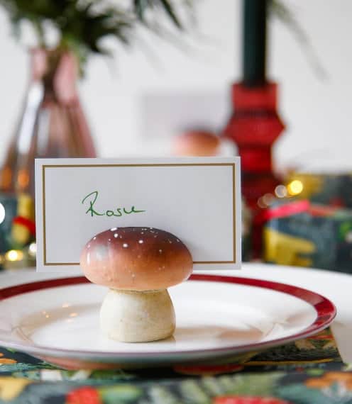 Woodland mushroom place card holders and party supplies