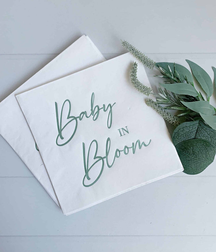 Add a touch of elegance to your baby shower with our Sage Baby in Bloom Luncheon Napkins. #BabyShower #Sage #LuncheonNapkins #PartySupplies #BabyInBloom.
