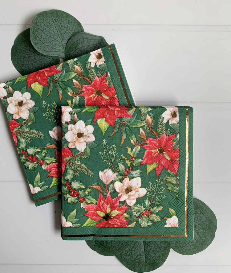 Emerald Green Christmas COcktail napkins and party supplies