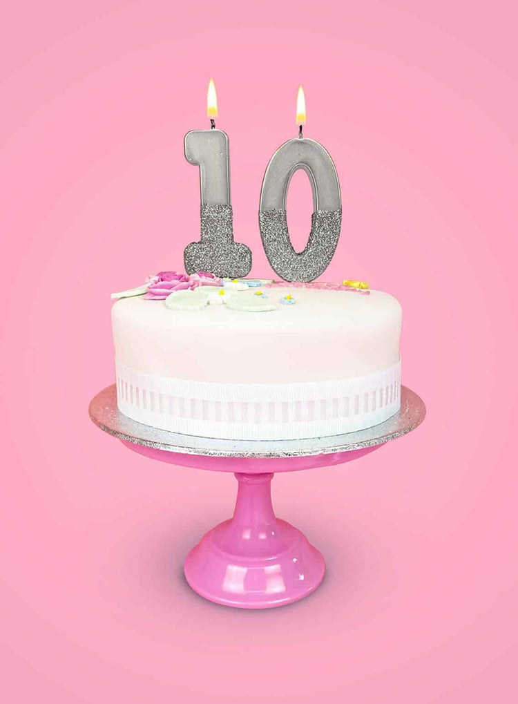 Silver 10 birthday cake numbers