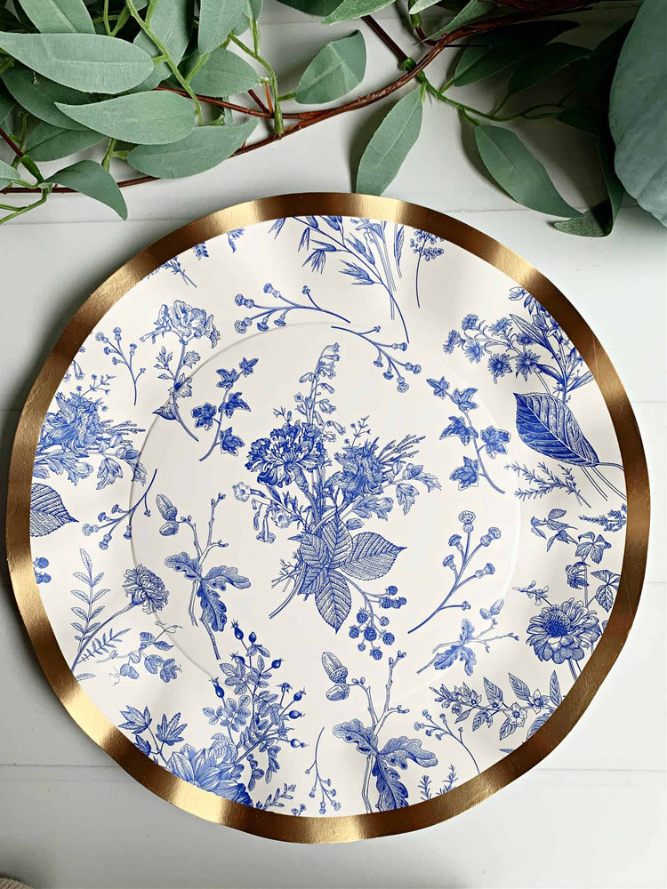 Blue Toile Paper Dinner Plates