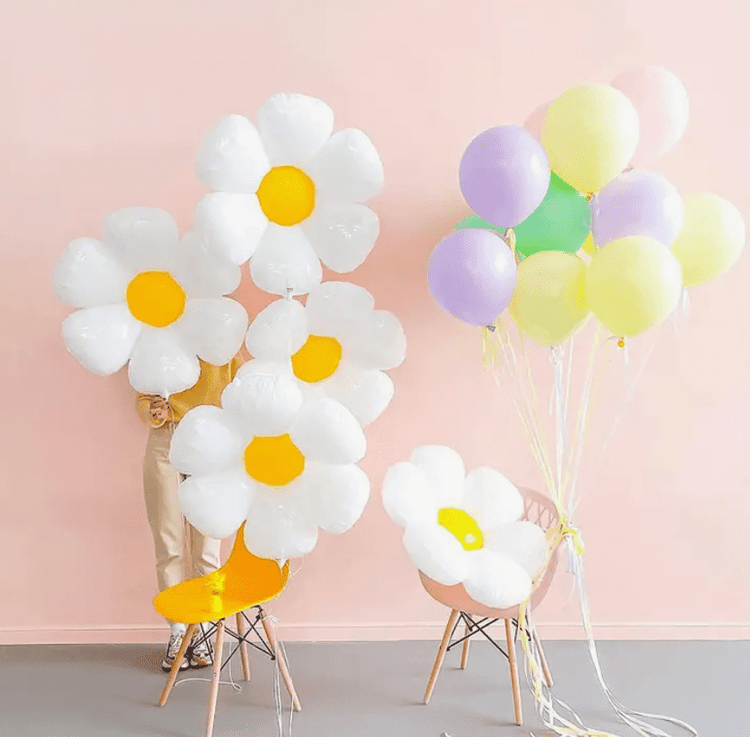 Daisy Balloons for a Two Groovy Birthday Party Bash for the 2nd birthday girl