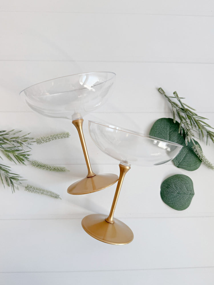Raise a toast in style with our premium gold-rimmed plastic coupe glasses, perfect for celebrating life’s sparkling moments—from a Tini New Addition baby shower to a Tini Bit Older milestone birthday or a Petals and Prosecco bridal shower. These chic and 