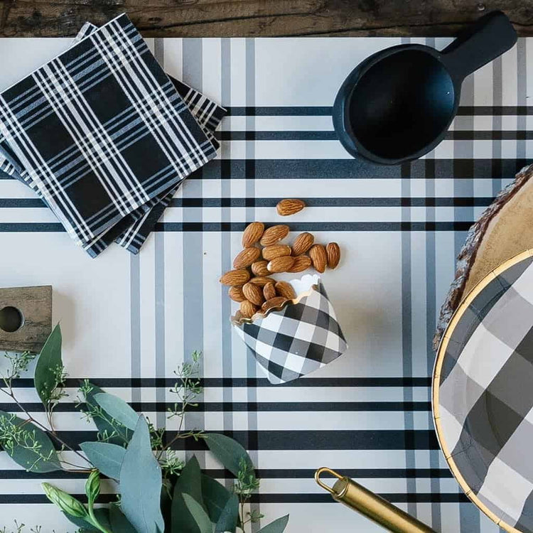 Black and White Buffalo check food cups or baking wrappers on the whole black and white plaid party supply collection