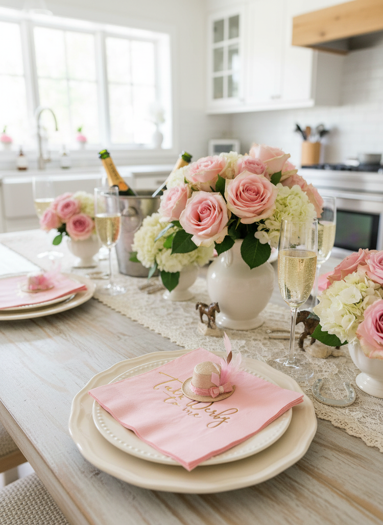 Upgrade your Kentucky Derby party with these stylish "Talk Derby to Me" white Elevate your Kentucky Derby party with EnFete's original and elegant Kentucky Derby napkins. Add sophistication to your celebration. #KentuckyDerby #ElegantNapkins #EnFete