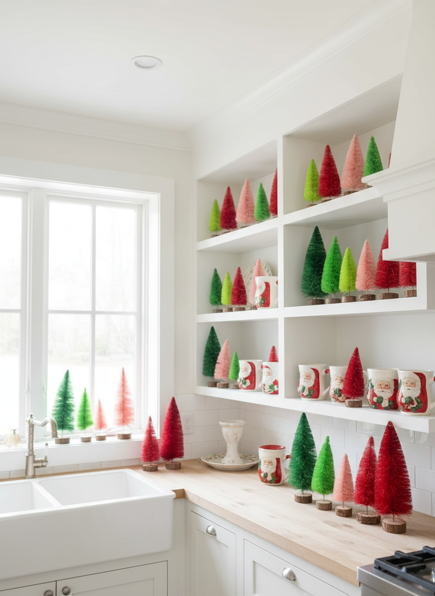 Bottle Brush Trees in Pink Red and Green options