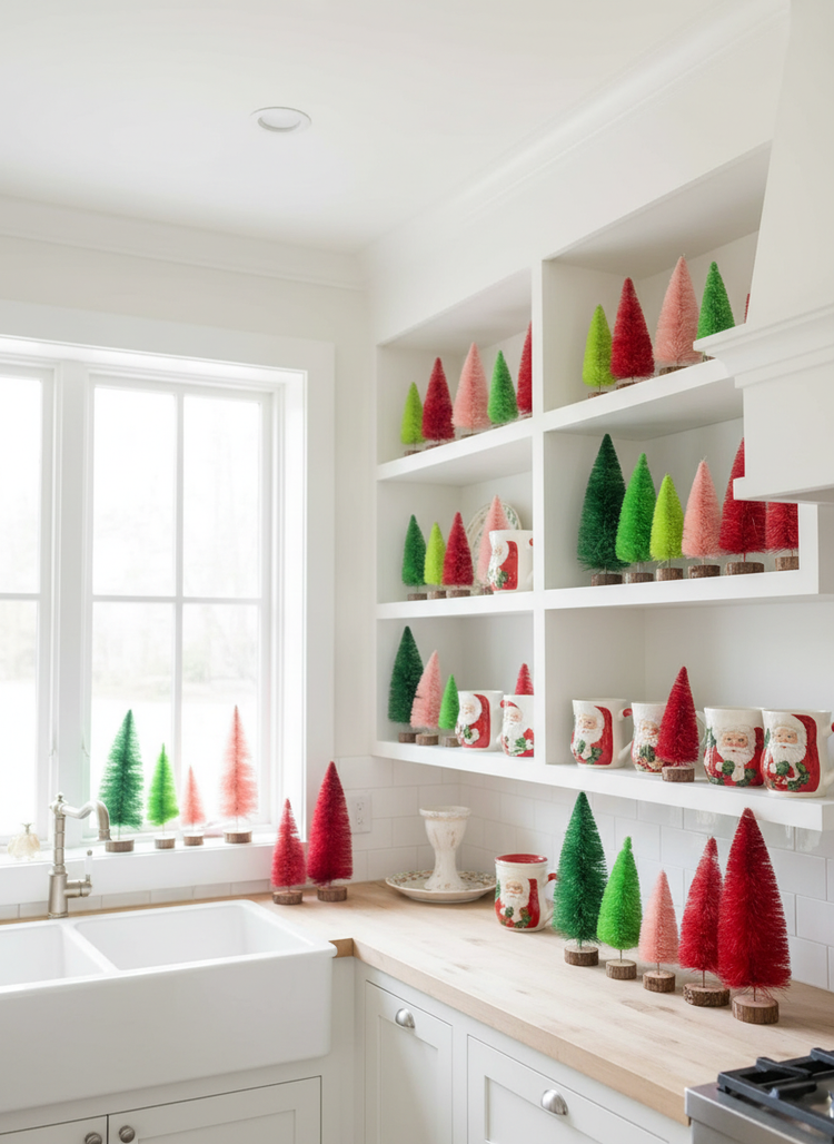 Bottle Brush Trees in Pink Red and Green options