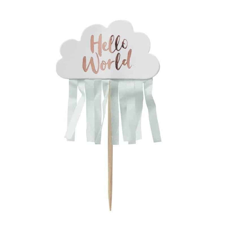 Hello World Cupcake topper for a gender neutral baby shower in mint