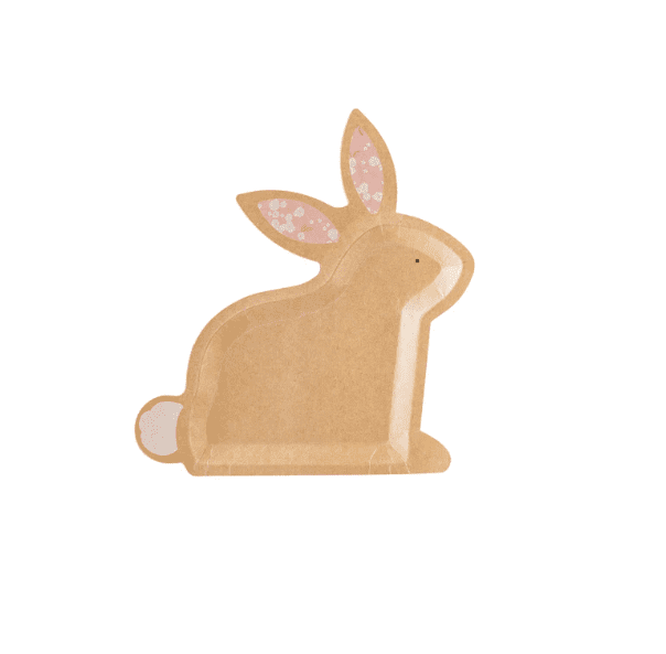 "Some Bunny is One" kraft paper plates with a cute bunny design, perfect for a first birthday party.