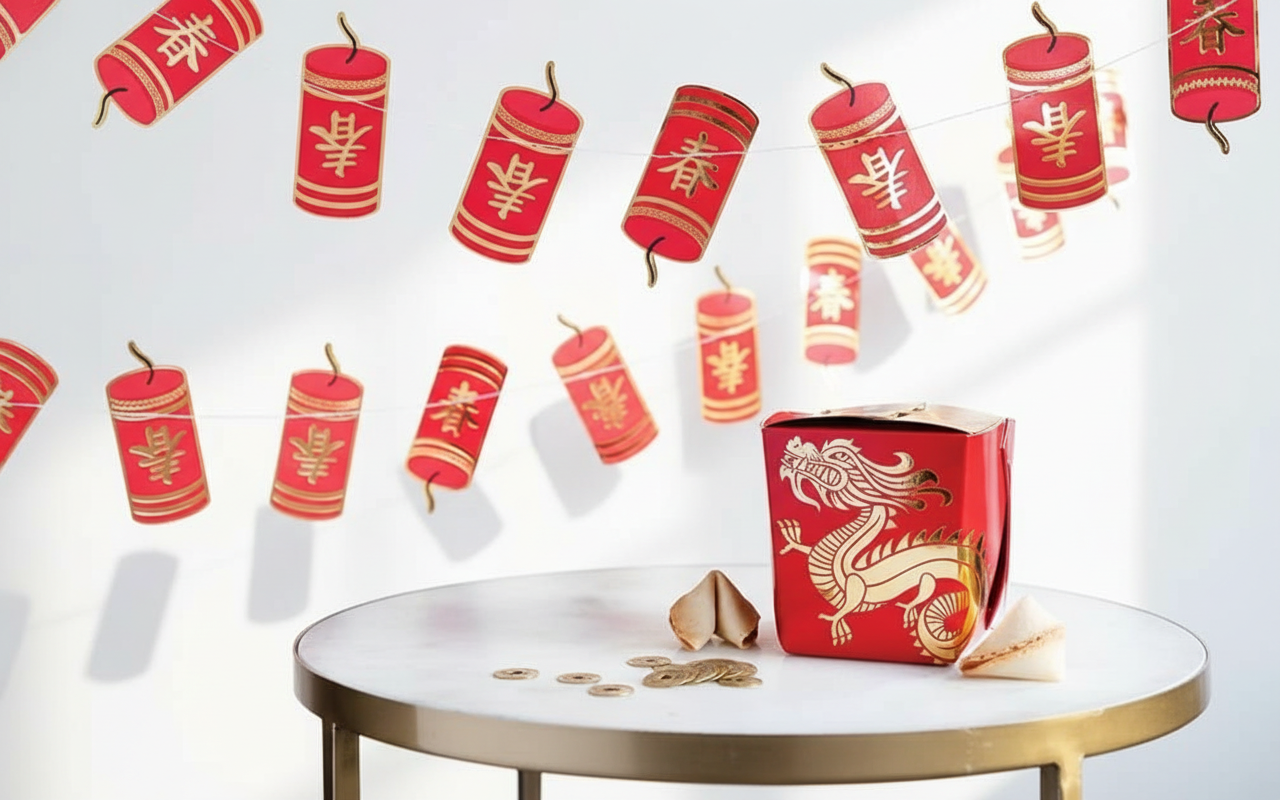 Chinese New Year cherry blossom plates and Gold Dragons