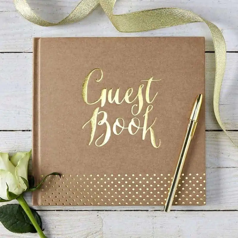 Wedding Guest Book - Gold Polka Dot on Kraft Brown